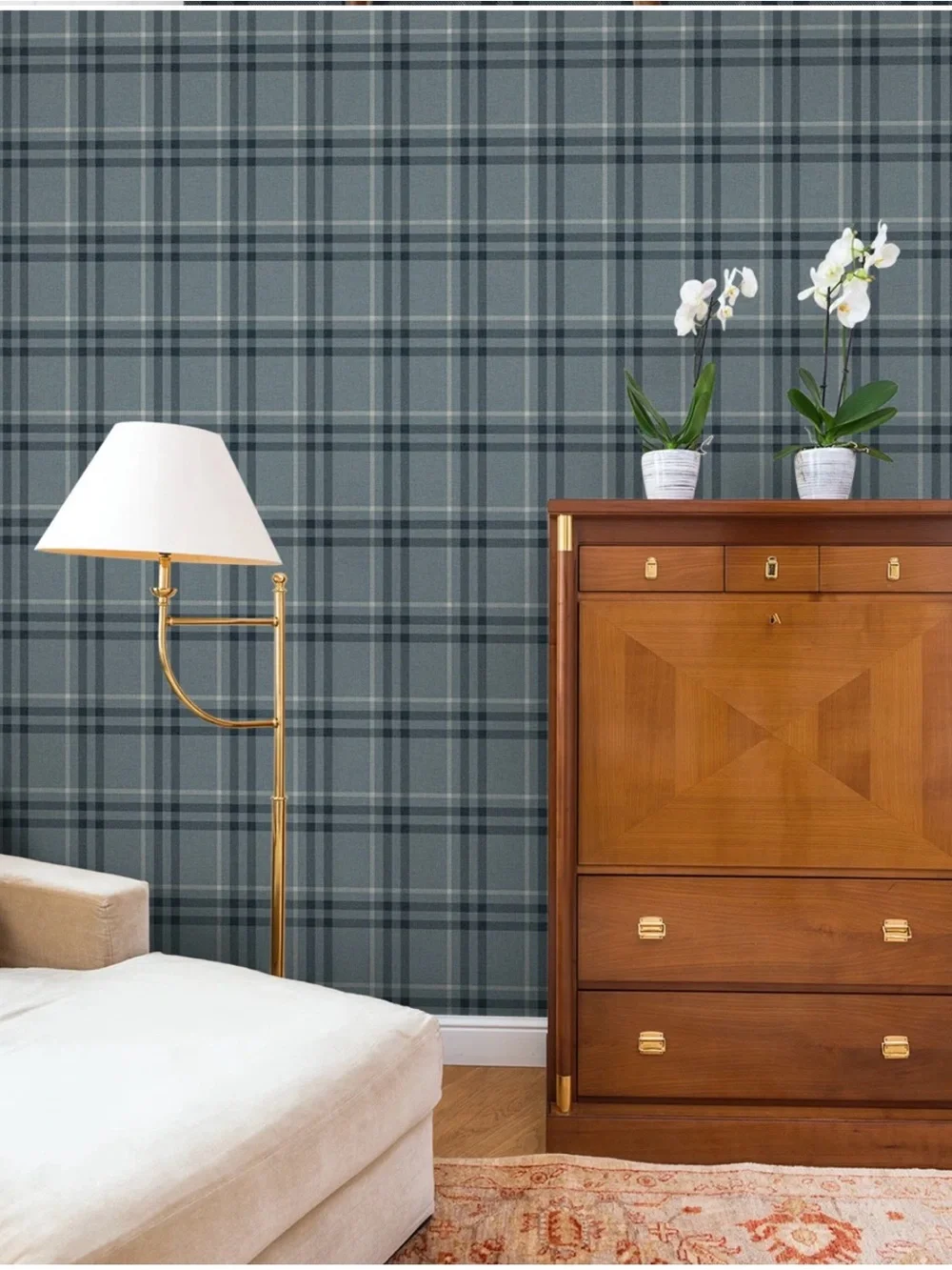 Gracie Oaks Linen & Ebony Plaid Peel-and-Stick Wallpaper
